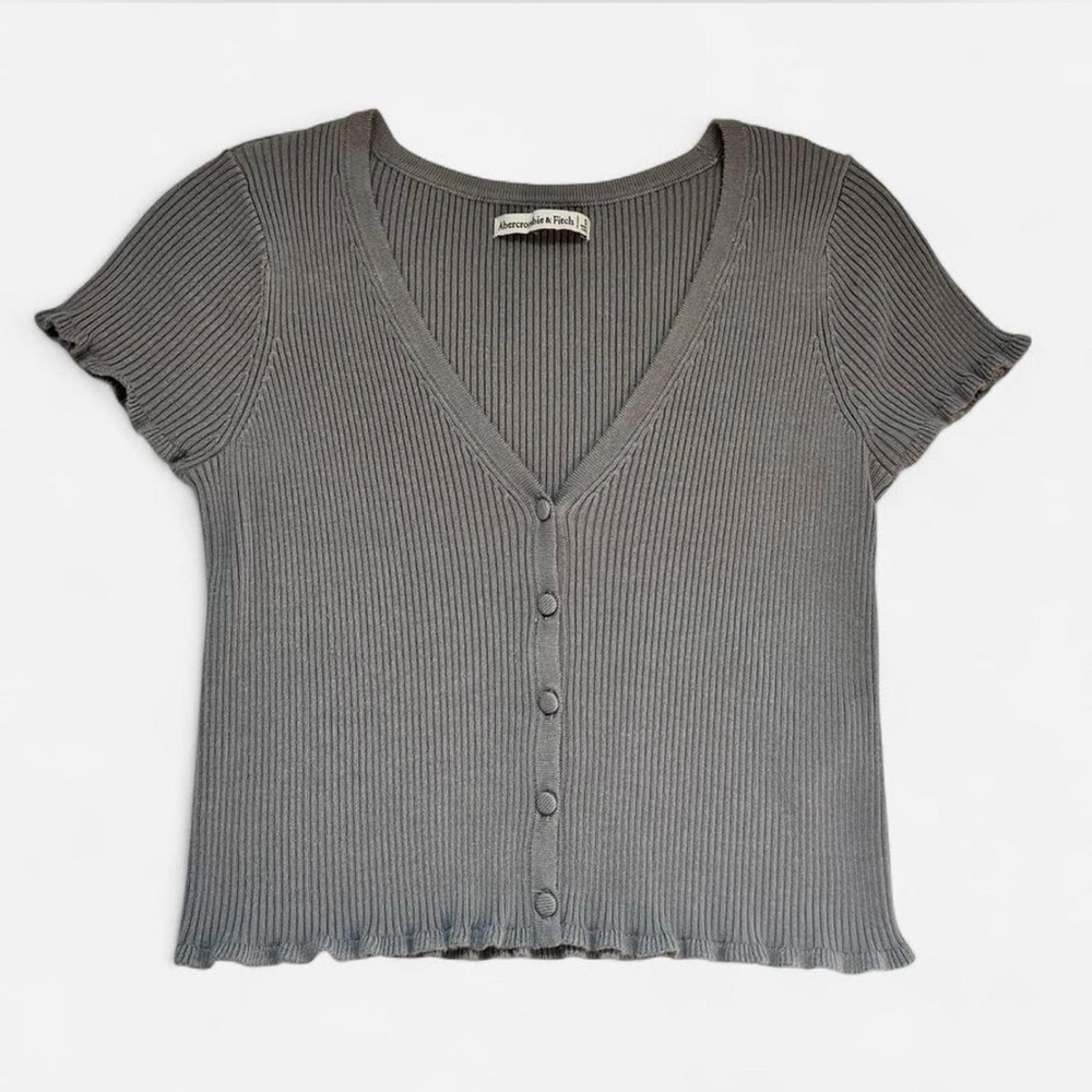 Abercrombie & Fitch Ribbed V-Neck Button Ribbed Cardigan Coquette Ruffle Y2K